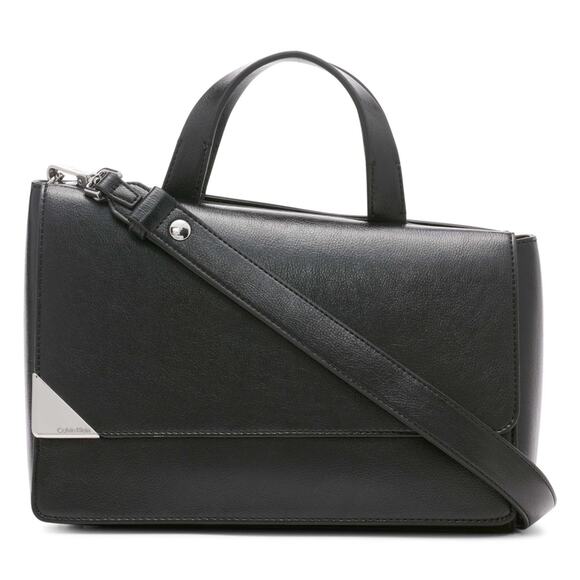 Calvin Klein Basalt Flap Top Handle Satchel, PU Leather, MSRP $188 Handbag - Picture 2 of 10